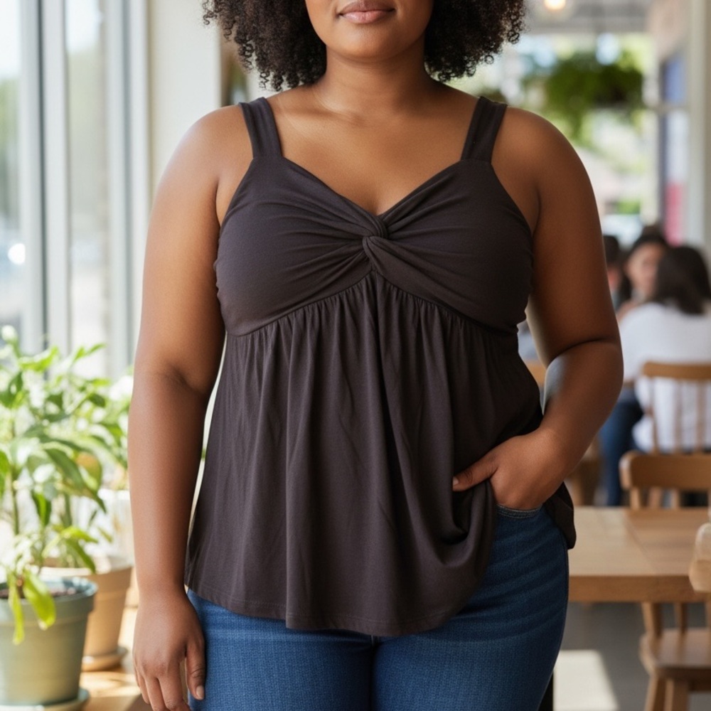 New York & Company Black Twist-Front Tank Top size XL
